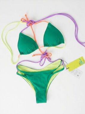 NWT ONEONE Reversible Bikini Set – Green & Neon Accents – Size S/M